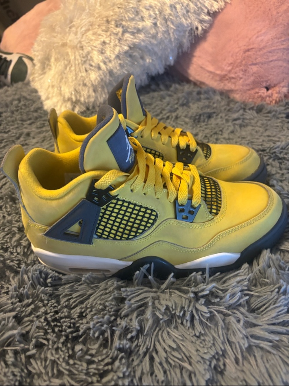 Jordan Yellow and Gray Lightnings Retro 4 Sneakers